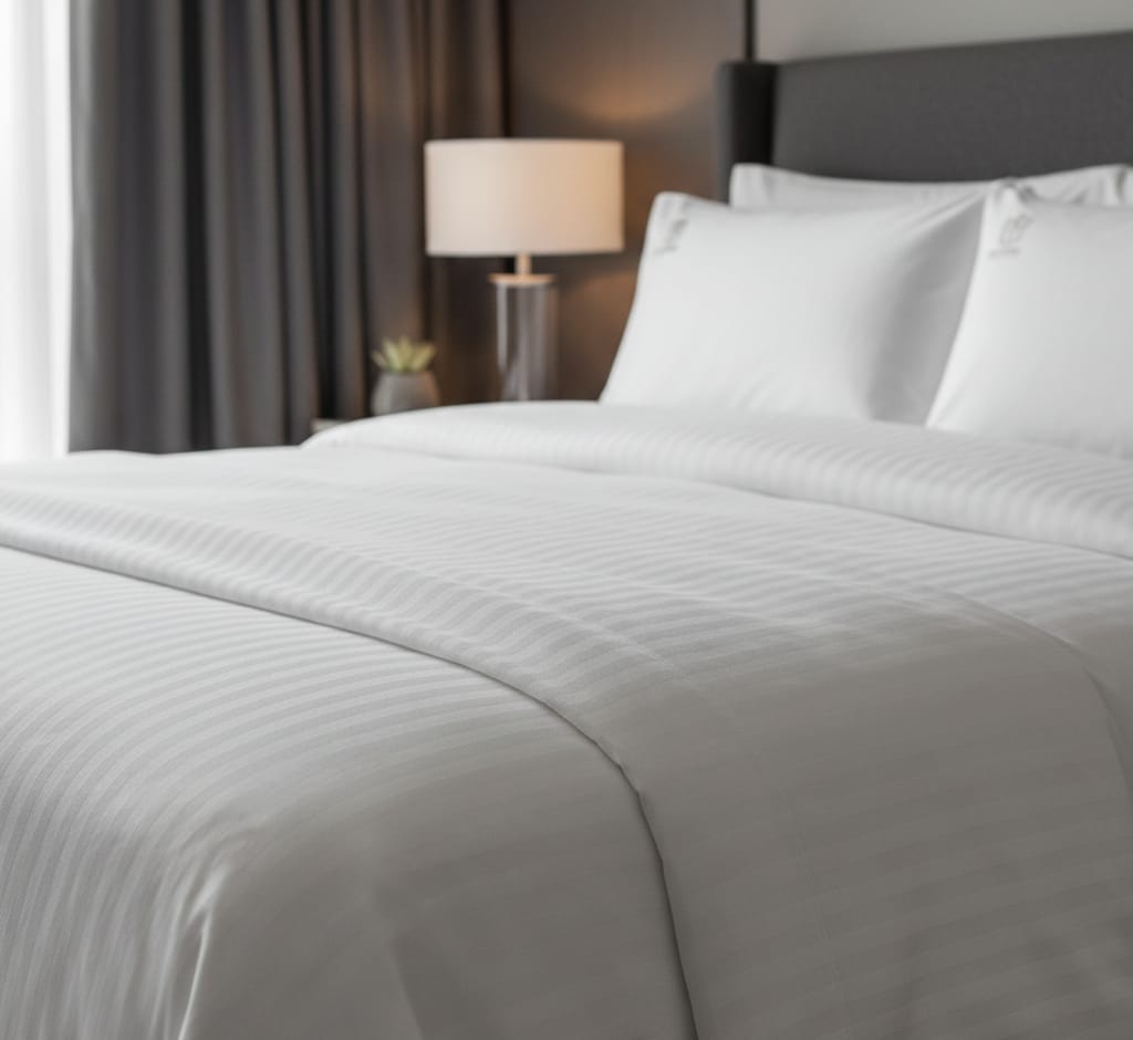 Satin stripe bed linen supplied to New Addington properties