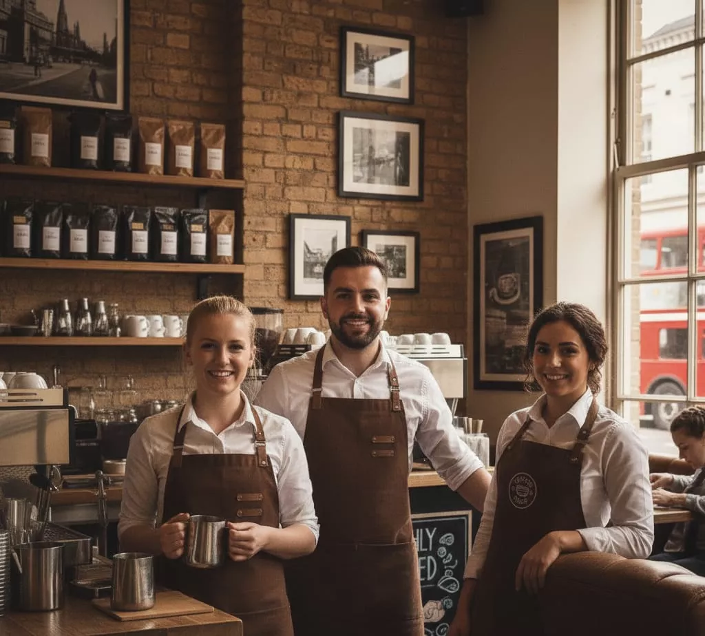 Clean aprons and folded tea towels ready for a Tonbridge cafe opening